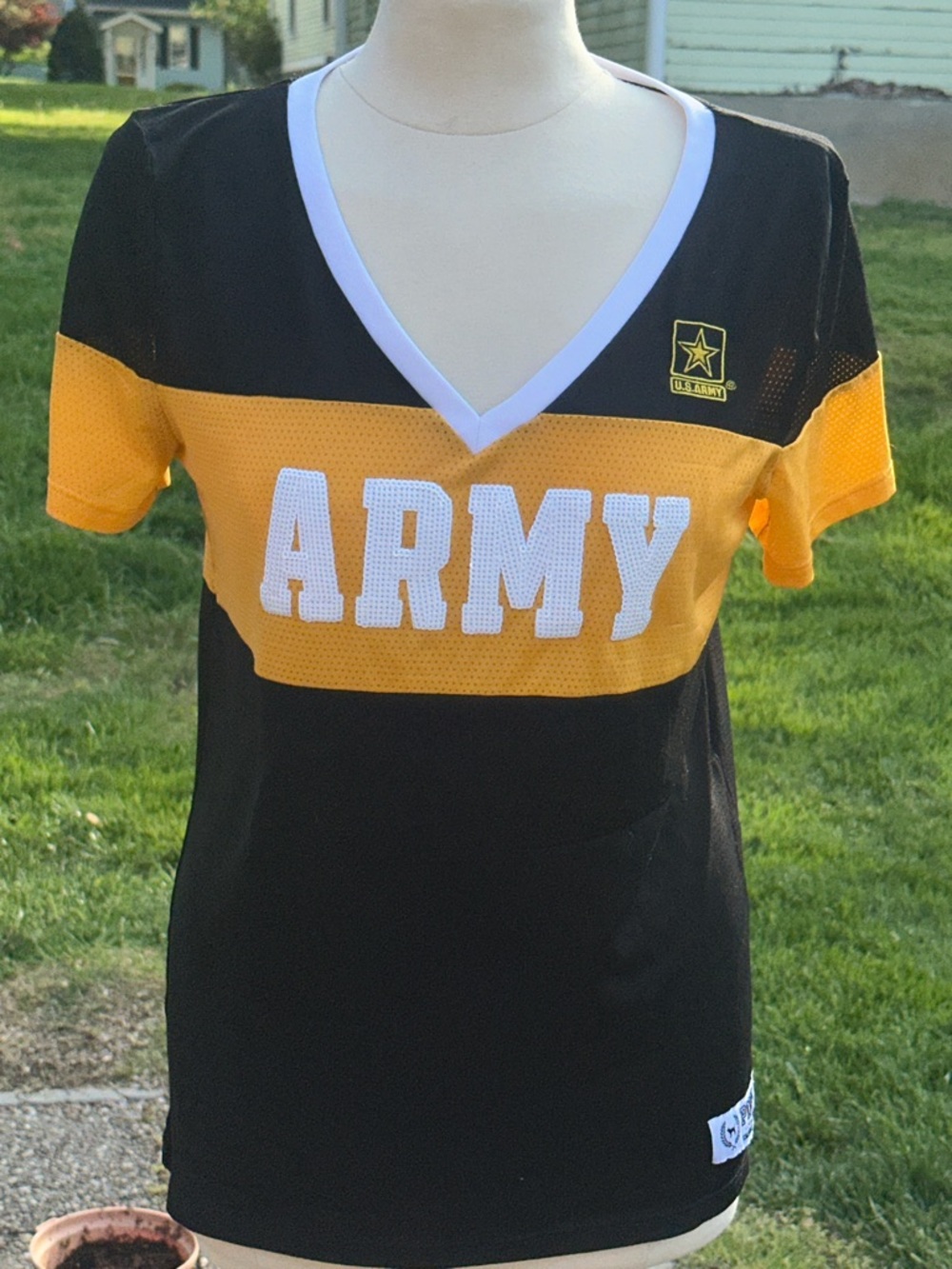 PINK Victoria's Secret Black and White Mesh Panel Tee , ARMY LOGO